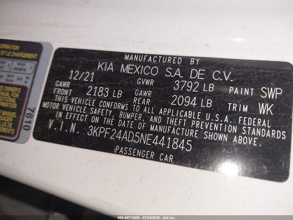 3KPF24AD5NE441845 2022 KIA FORTE photo no. 9