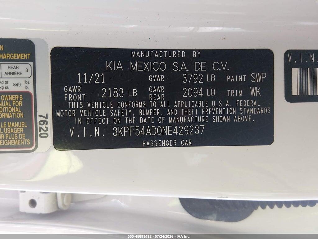3KPF54AD0NE429237 2022 KIA FORTE photo no. 9