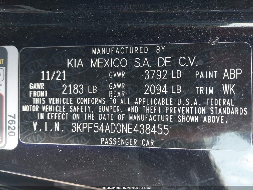 3KPF54AD0NE438455 2022 KIA FORTE photo no. 9