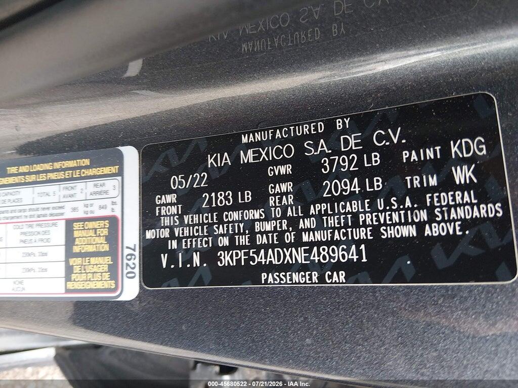 3KPF54ADXNE489641 2022 KIA FORTE photo no. 9