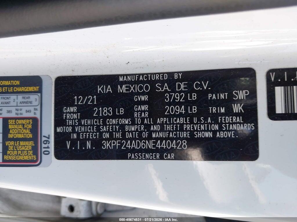 3KPF24AD6NE440428 2022 KIA FORTE photo no. 9
