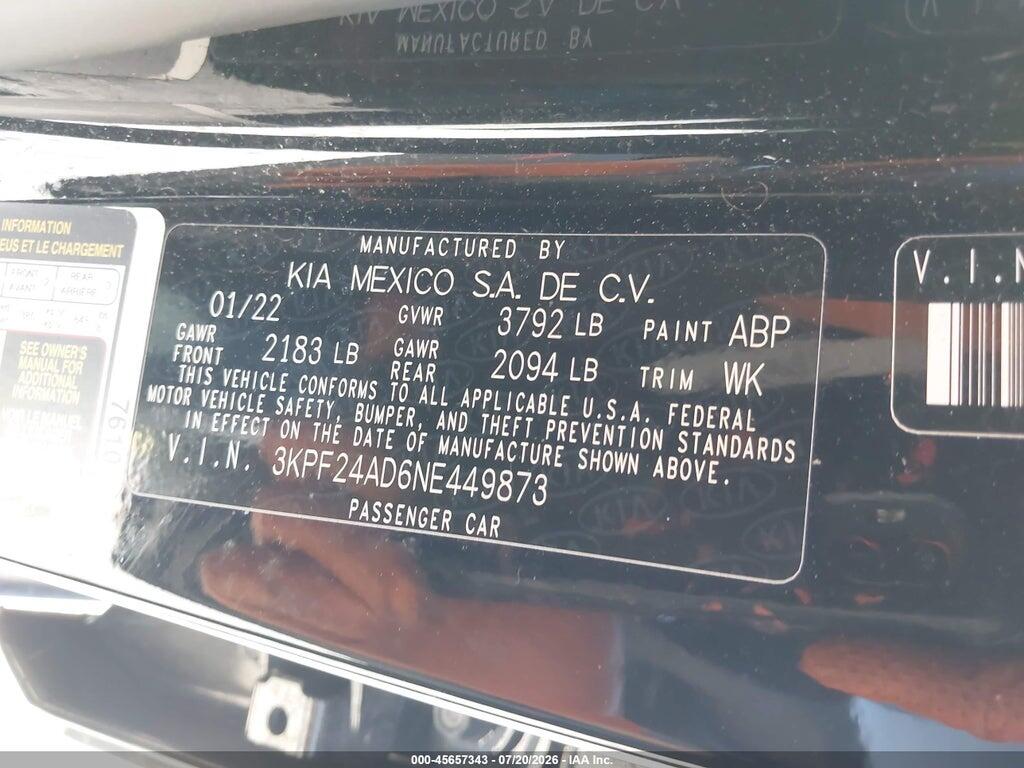 3KPF24AD6NE449873 2022 KIA FORTE photo no. 9