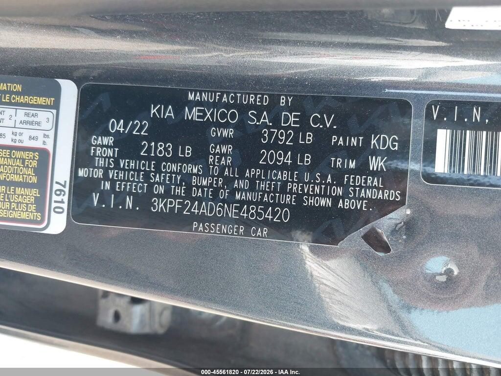 3KPF24AD6NE485420 2022 KIA FORTE photo no. 9