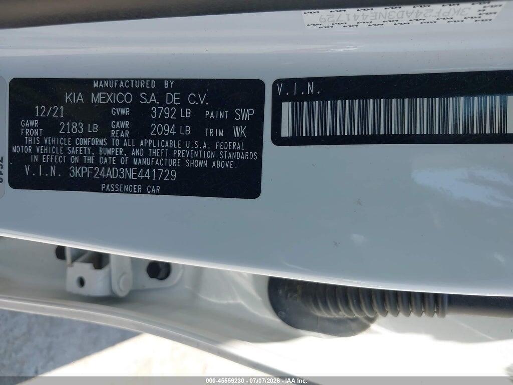 3KPF24AD3NE441729 2022 KIA FORTE photo no. 9