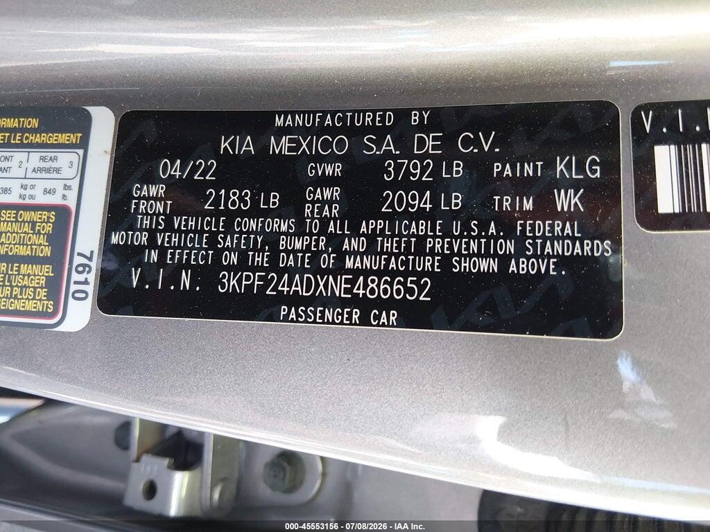 3KPF24ADXNE486652 2022 KIA FORTE photo no. 9