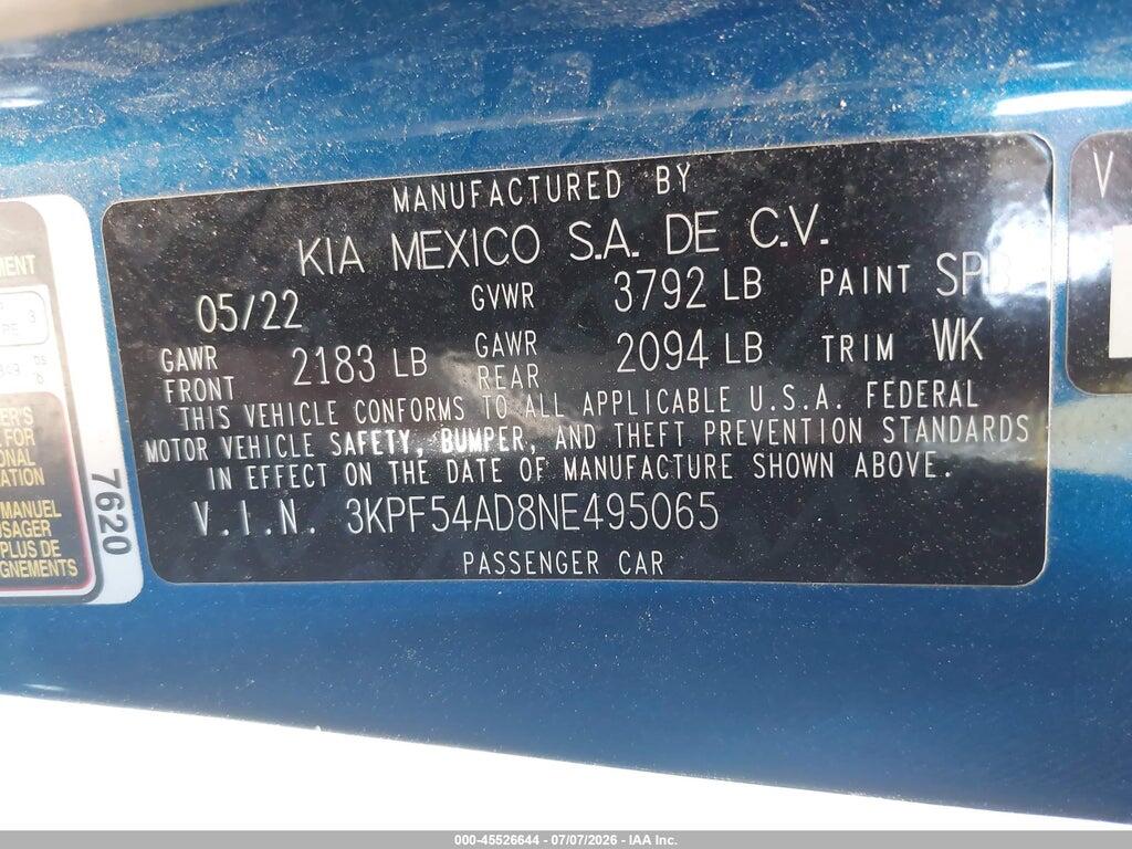 3KPF54AD8NE495065 2022 KIA FORTE photo no. 9