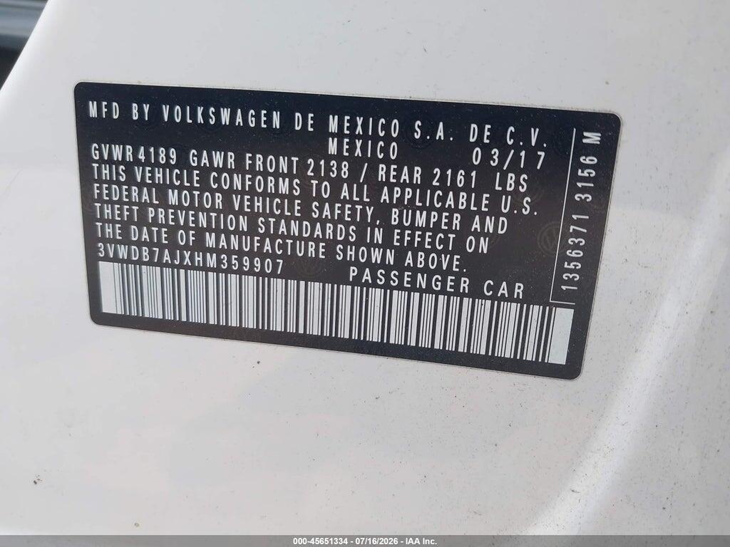 3VWDB7AJXHM359907 2017 VOLKSWAGEN JETTA photo no. 9