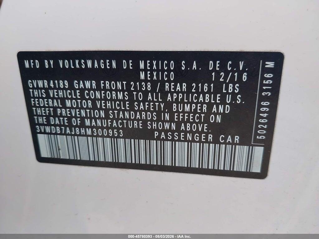 3VWDB7AJ8HM300953 2017 VOLKSWAGEN JETTA photo no. 9