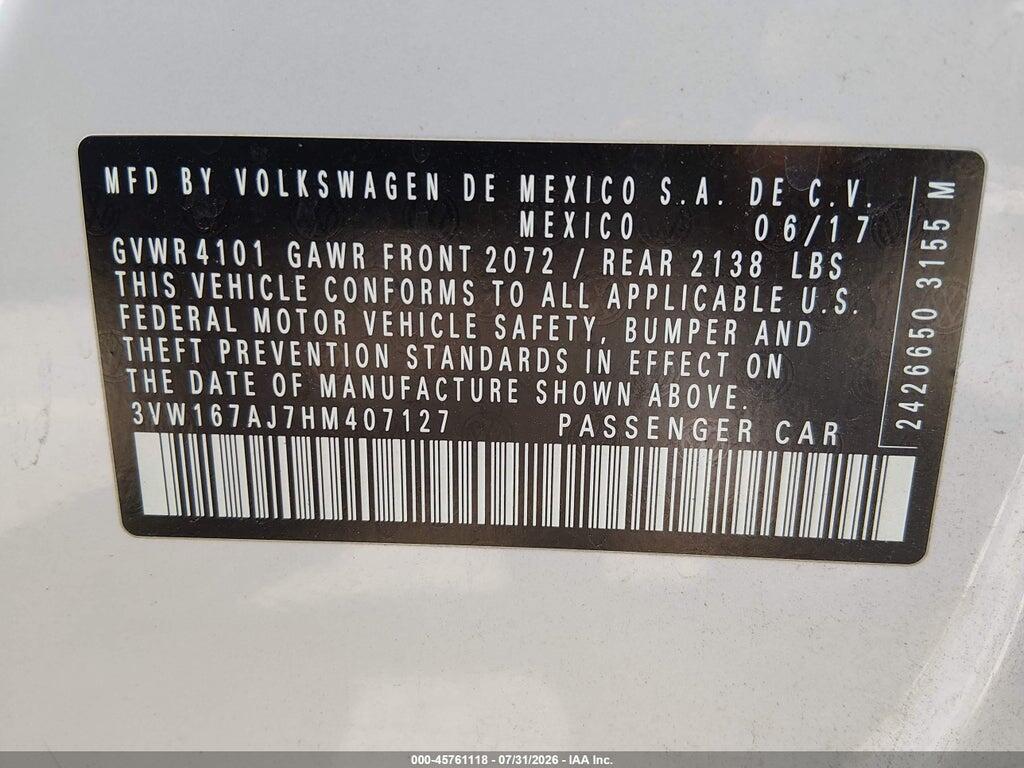 3VW167AJ7HM407127 2017 VOLKSWAGEN JETTA photo no. 9