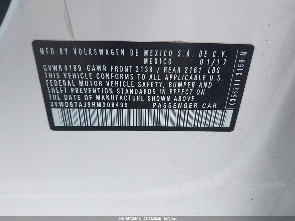 3VWDB7AJ9HM306499 2017 VOLKSWAGEN JETTA photo no. 9