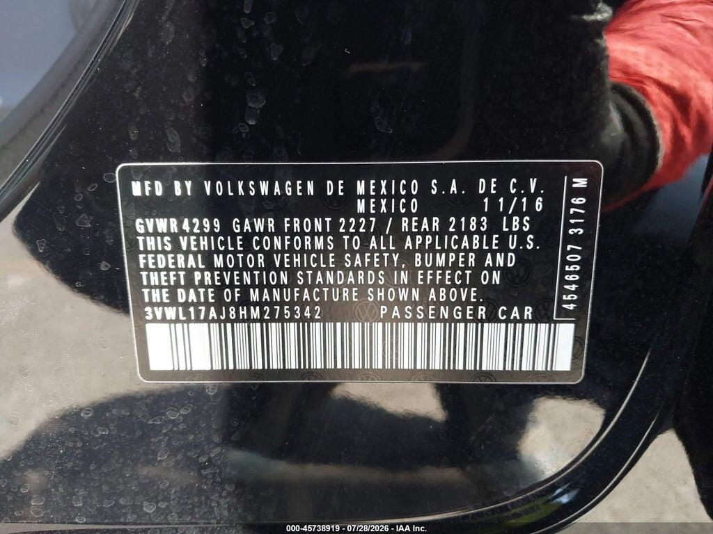 3VWL17AJ8HM275342 2017 VOLKSWAGEN JETTA photo no. 9