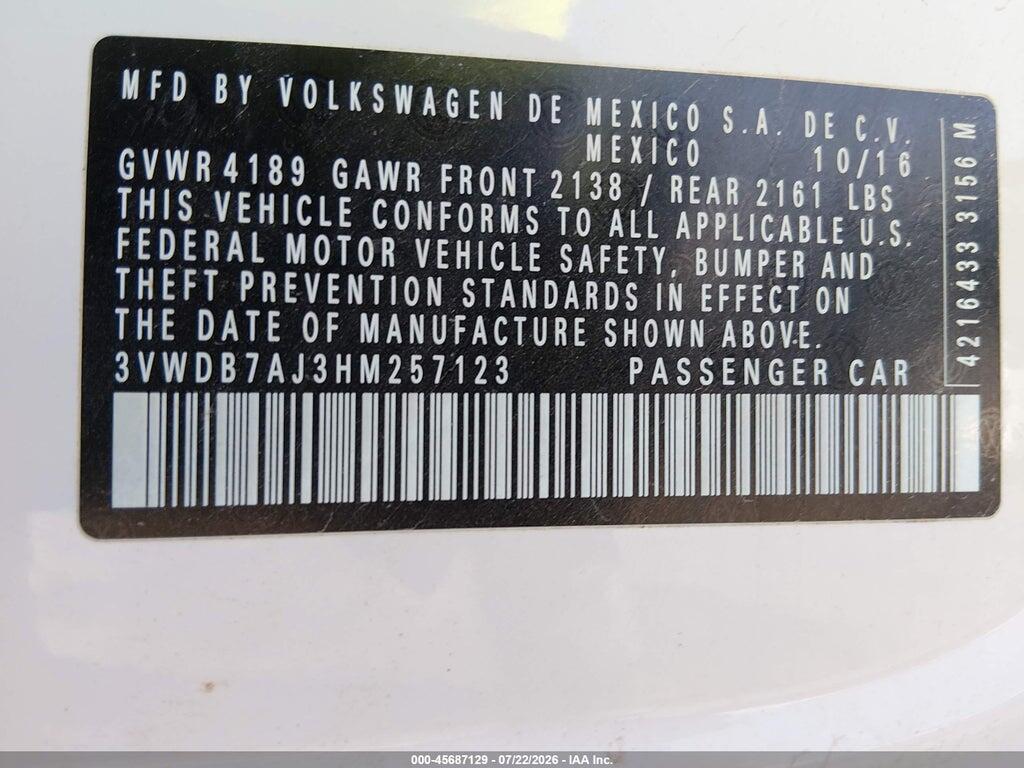 3VWDB7AJ3HM257123 2017 VOLKSWAGEN JETTA photo no. 9