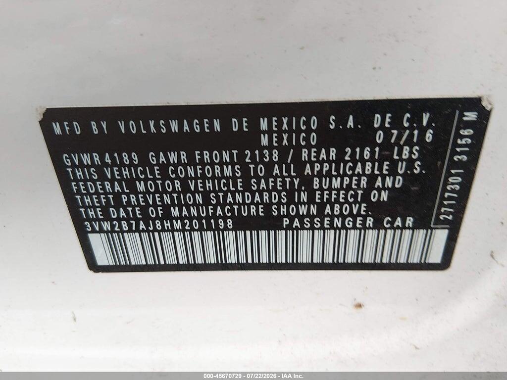 3VW2B7AJ8HM201198 2017 VOLKSWAGEN JETTA photo no. 9