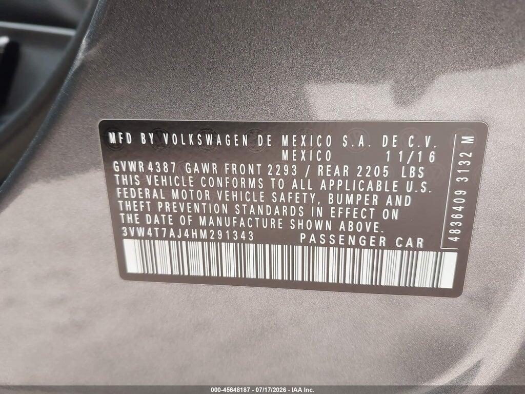 3VW4T7AJ4HM291343 2017 VOLKSWAGEN JETTA photo no. 9