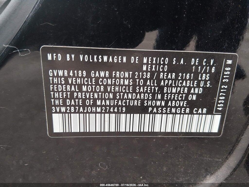 3VW2B7AJ0HM274419 2017 VOLKSWAGEN JETTA photo no. 9