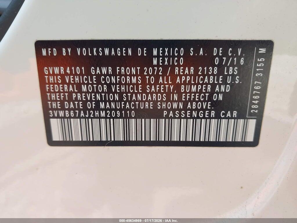 3VWB67AJ2HM209110 2017 VOLKSWAGEN JETTA photo no. 9