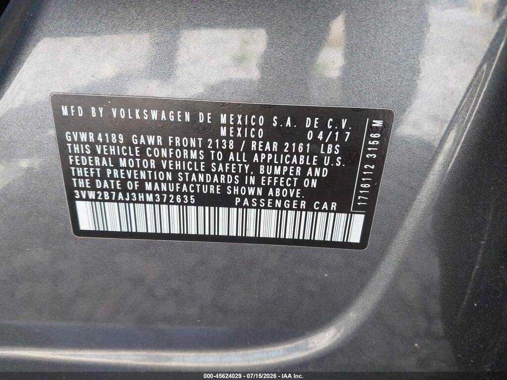3VW2B7AJ3HM372635 2017 VOLKSWAGEN JETTA photo no. 9