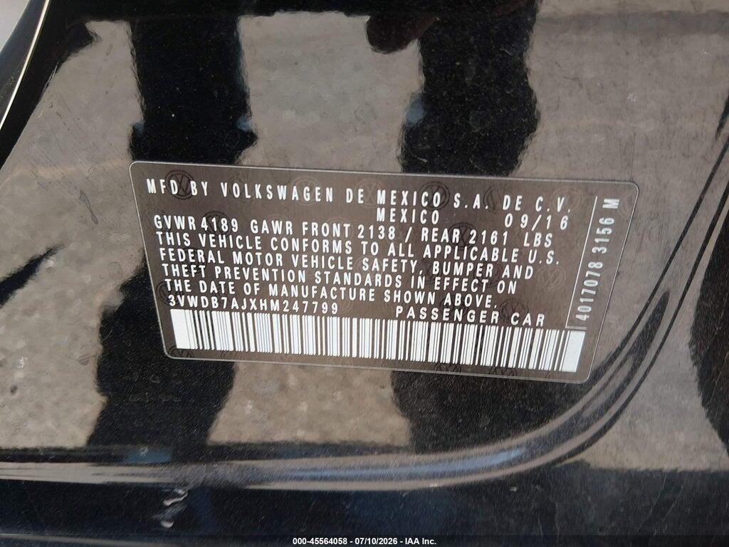3VWDB7AJXHM247799 2017 VOLKSWAGEN JETTA photo no. 9