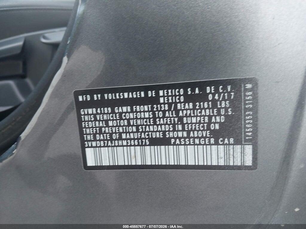 3VWDB7AJ8HM366175 2017 VOLKSWAGEN JETTA photo no. 9