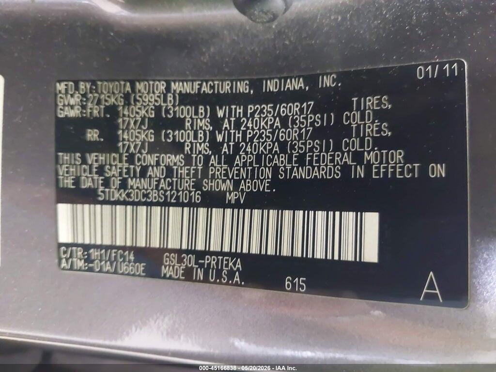 5TDKK3DC3BS121016 2011 TOYOTA SIENNA photo no. 9