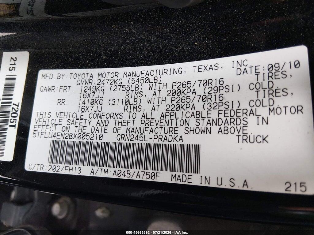 5TFLU4EN2BX005210 2011 TOYOTA TACOMA photo no. 9