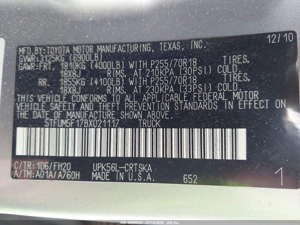 5TFUM5F17BX021117 2011 TOYOTA TUNDRA photo no. 9
