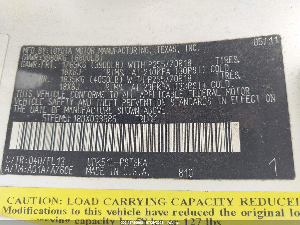 5TFEM5F18BX033586 2011 TOYOTA TUNDRA photo no. 9