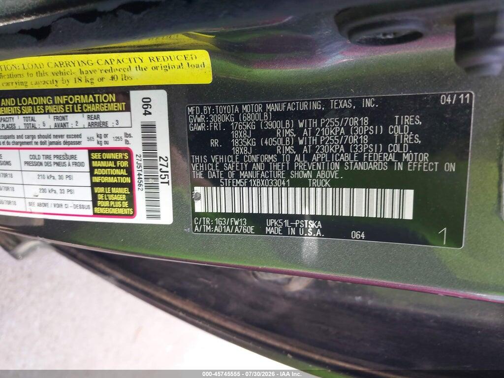 5TFEM5F1XBX033041 2011 TOYOTA TUNDRA photo no. 9