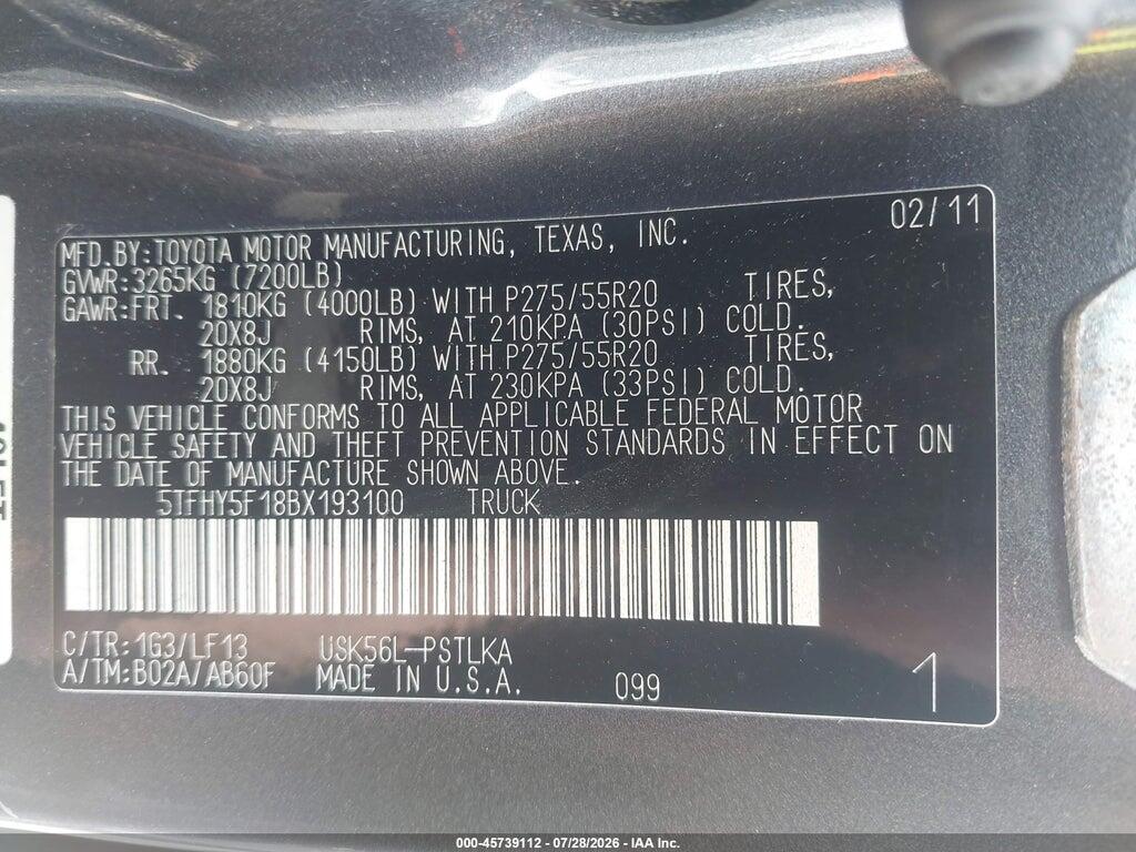 5TFHY5F18BX193100 2011 TOYOTA TUNDRA photo no. 9