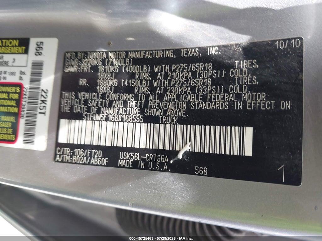 5TFUW5F16BX168555 2011 TOYOTA TUNDRA photo no. 9
