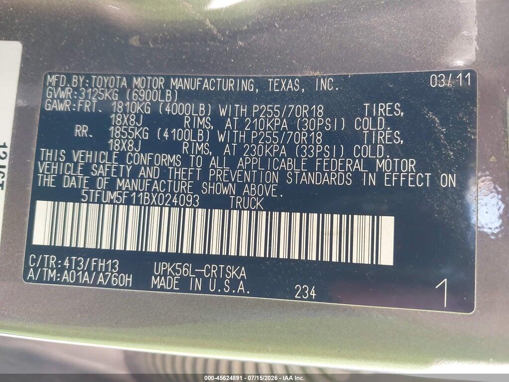 5TFUM5F11BX024093 2011 TOYOTA TUNDRA photo no. 9