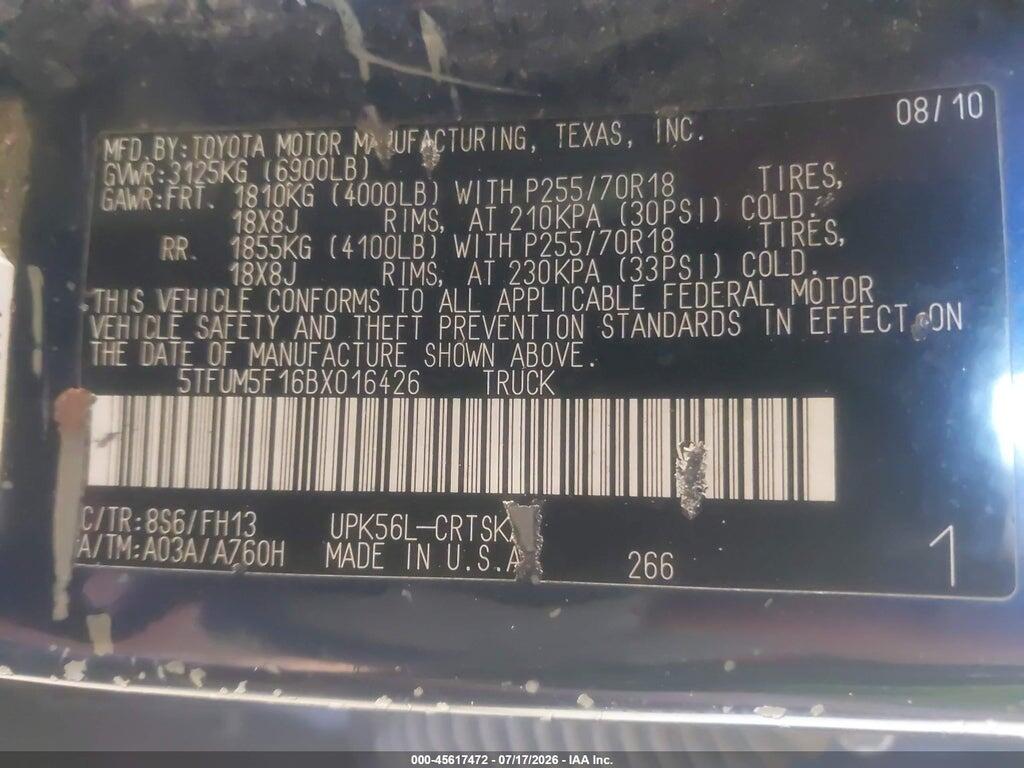 5TFUM5F16BX016426 2011 TOYOTA TUNDRA photo no. 9