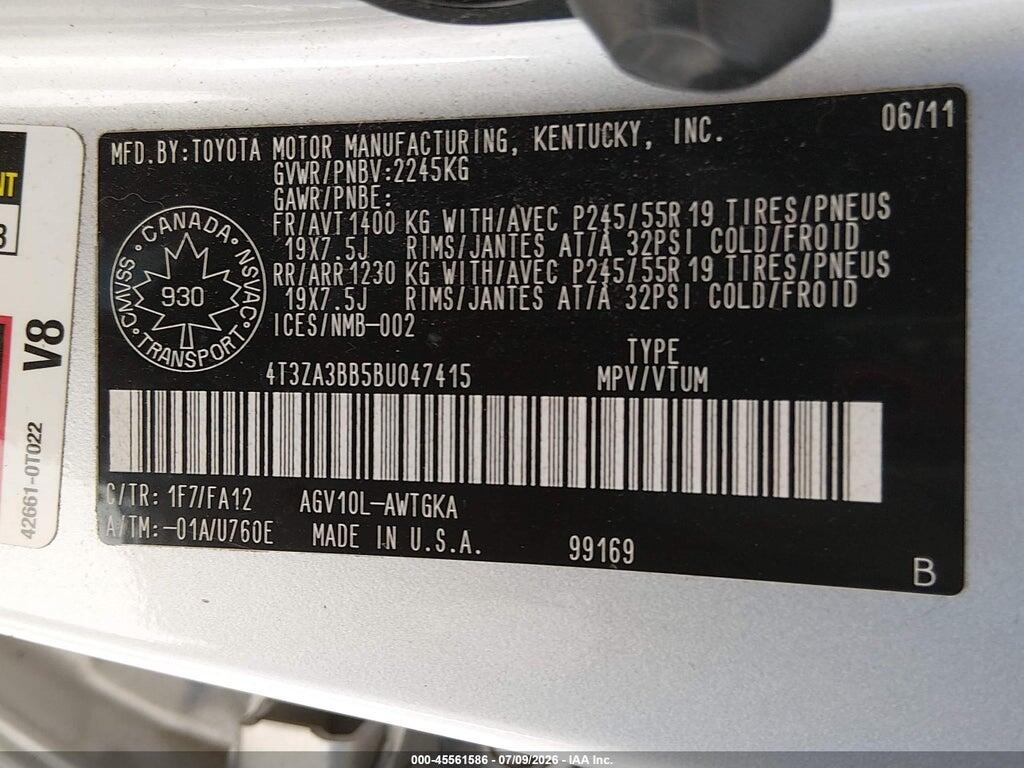4T3ZA3BB5BU047415 2011 TOYOTA VENZA photo no. 9
