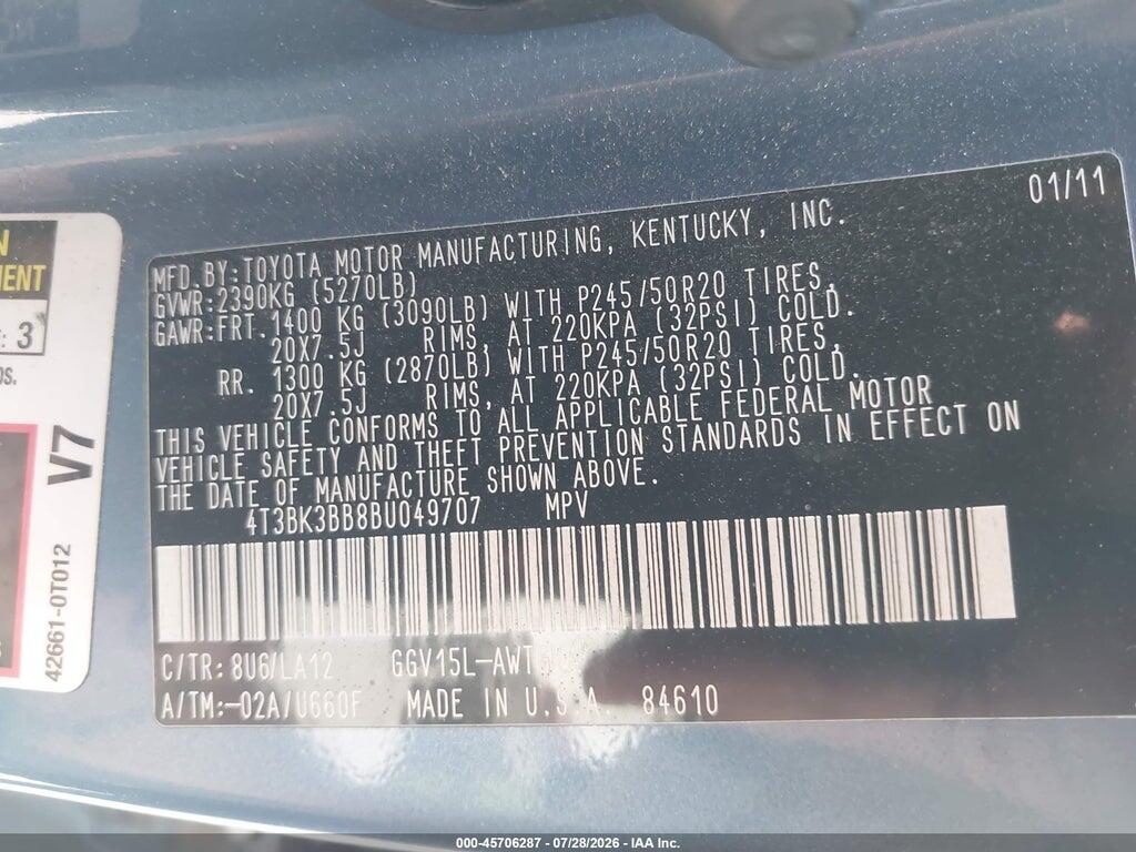 4T3BK3BB8BU049707 2011 TOYOTA VENZA photo no. 9