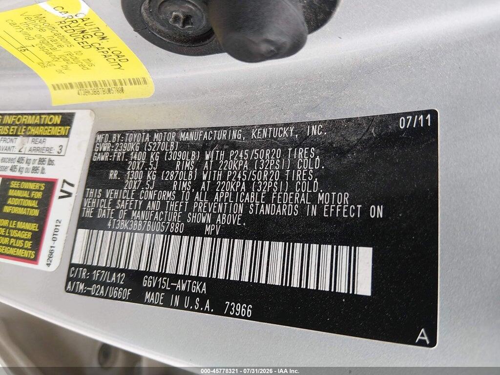 4T3BK3BB7BU057880 2011 TOYOTA VENZA photo no. 9