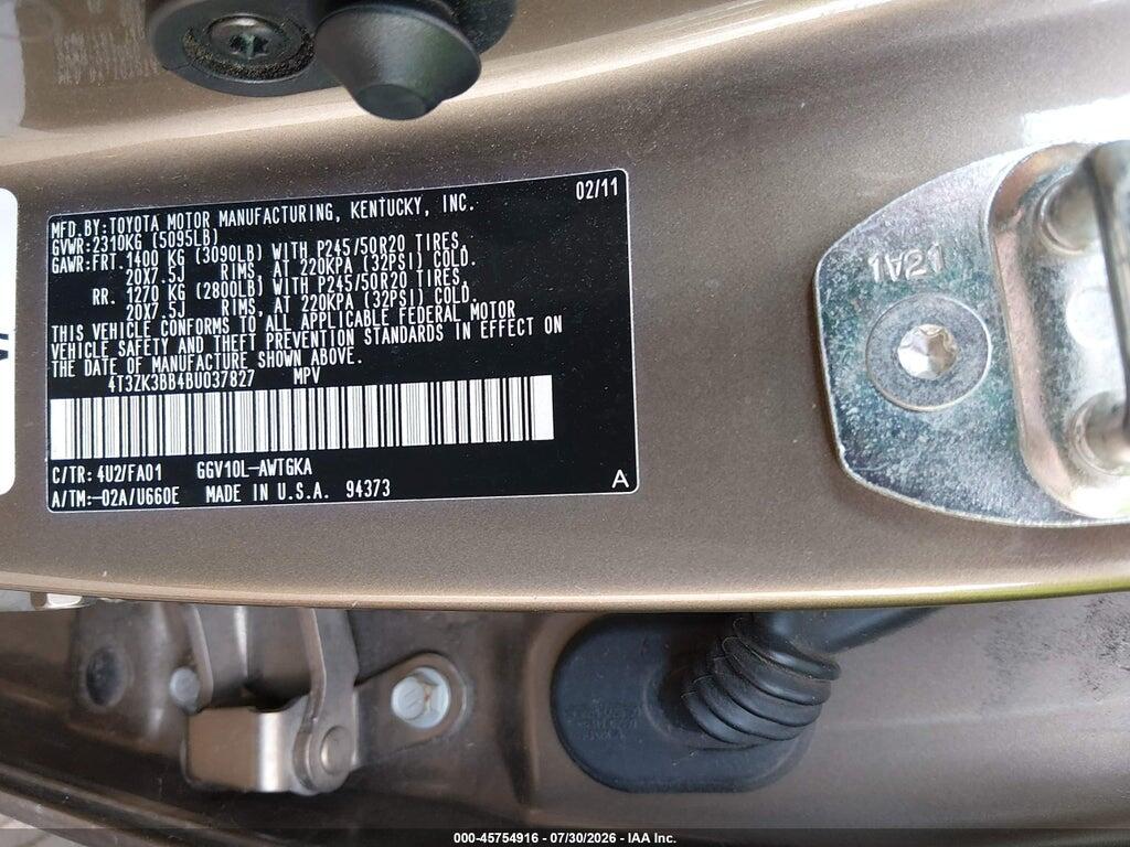 4T3ZK3BB4BU037827 2011 TOYOTA VENZA photo no. 9