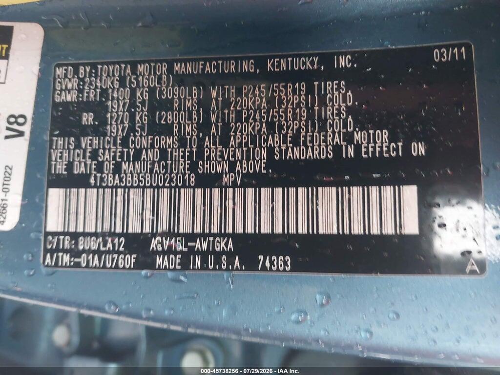 4T3BA3BB5BU023018 2011 TOYOTA VENZA photo no. 9