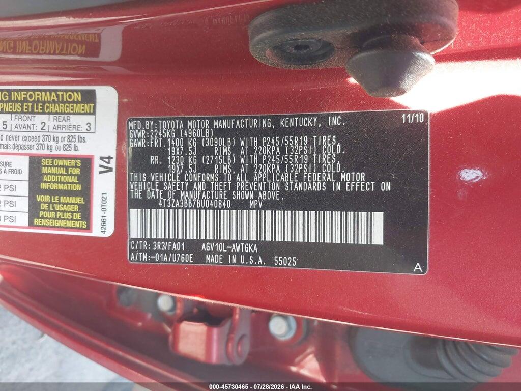 4T3ZA3BB7BU040840 2011 TOYOTA VENZA photo no. 9