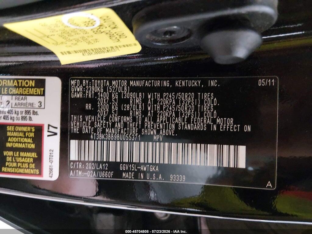 4T3BK3BB9BU055371 2011 TOYOTA VENZA photo no. 9