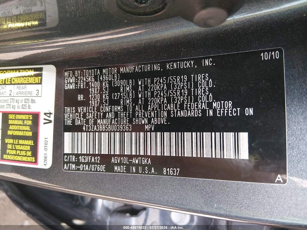 4T3ZA3BB5BU039363 2011 TOYOTA VENZA photo no. 9