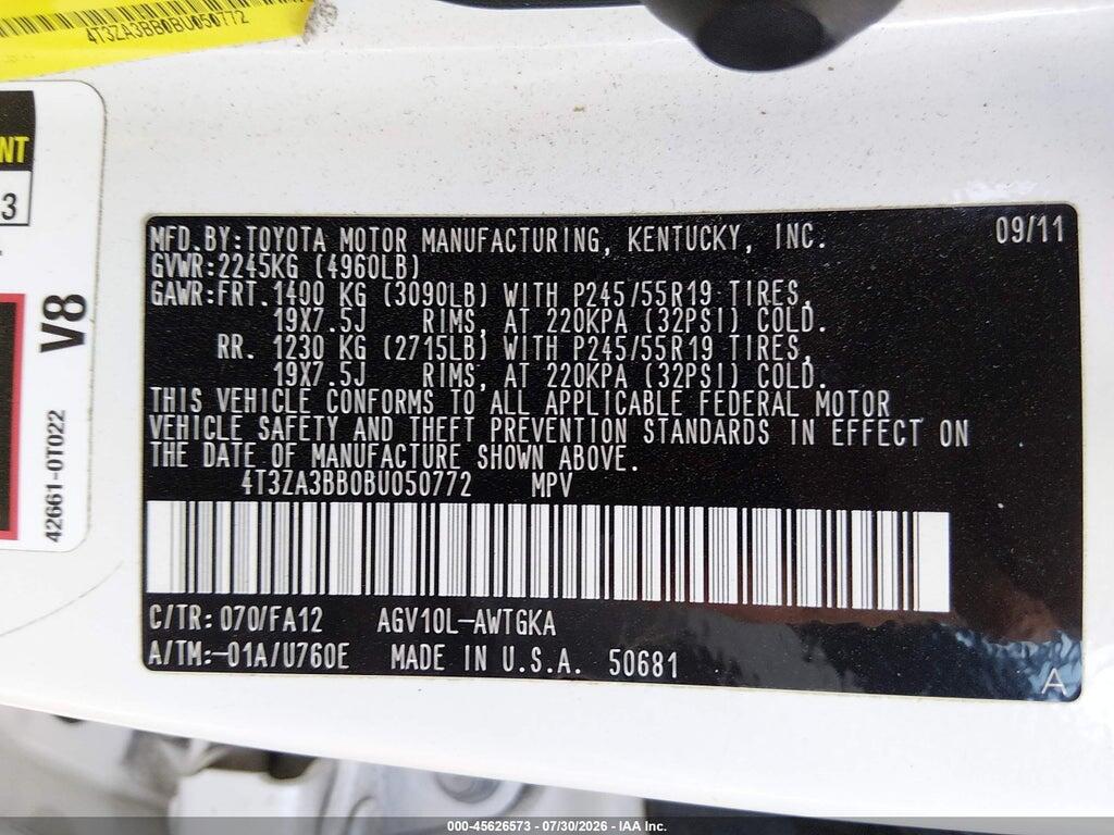 4T3ZA3BB0BU050772 2011 TOYOTA VENZA photo no. 9