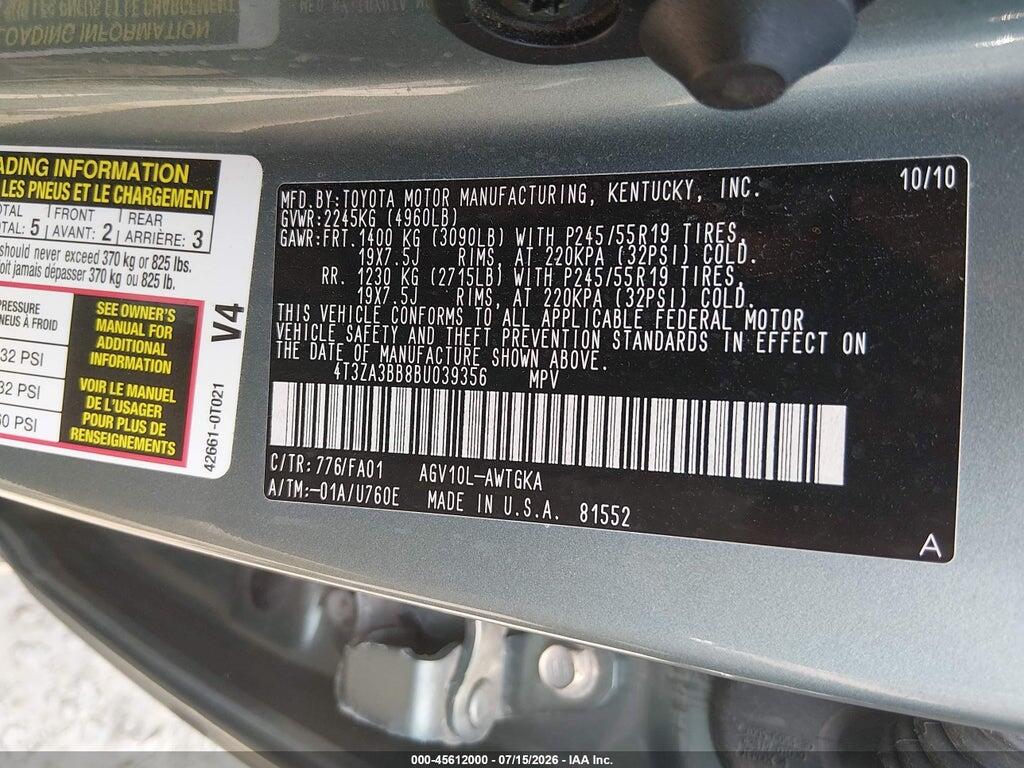4T3ZA3BB8BU039356 2011 TOYOTA VENZA photo no. 9