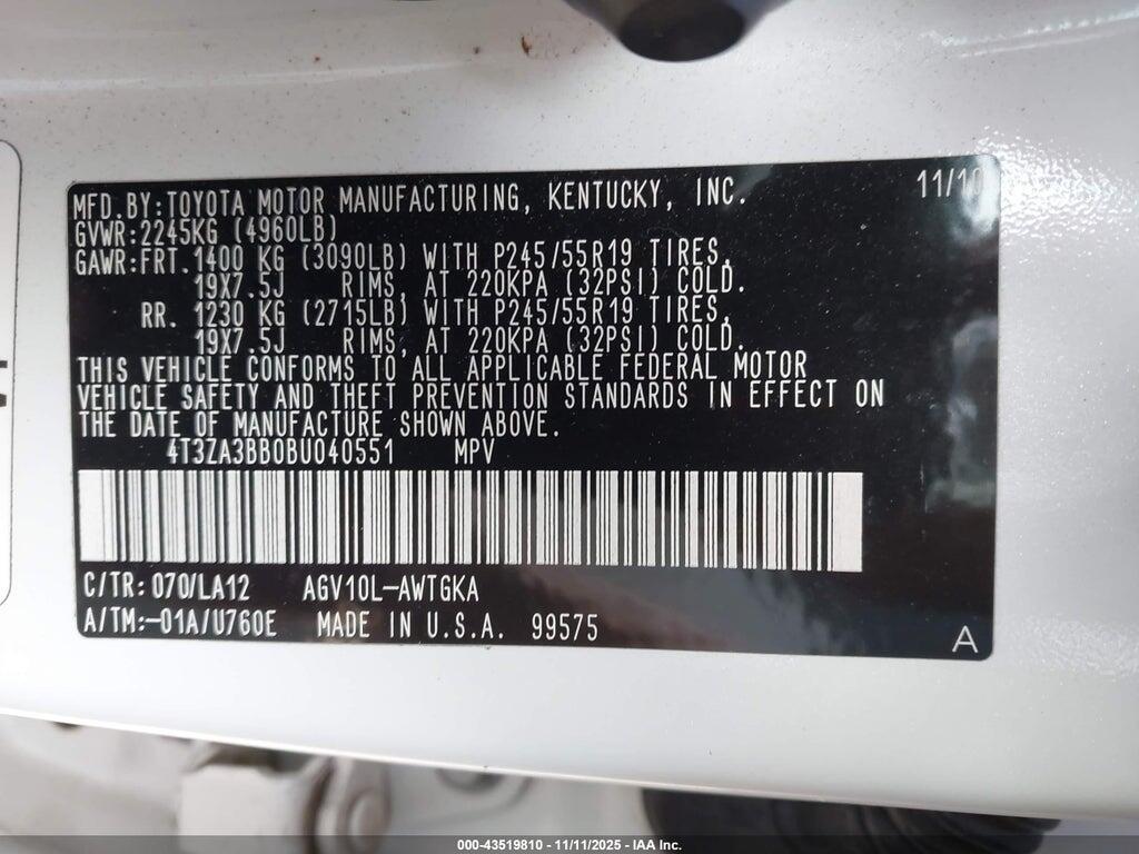 4T3ZA3BB0BU040551 2011 TOYOTA VENZA photo no. 9