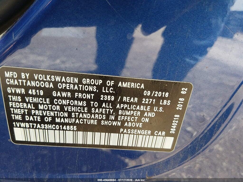 1VWBT7A33HC014855 2017 VOLKSWAGEN PASSAT photo no. 9