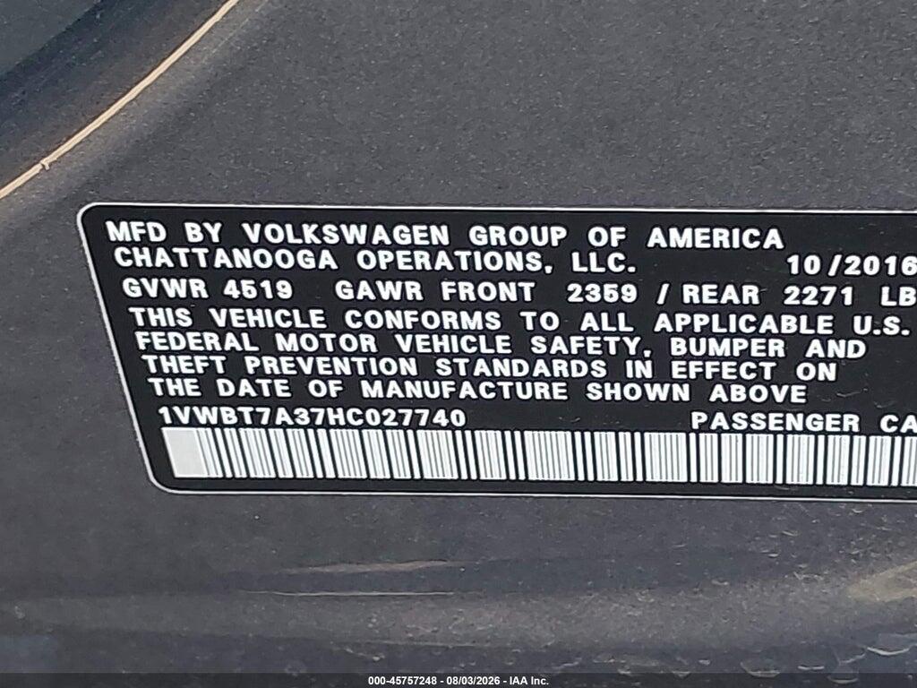 1VWBT7A37HC027740 2017 VOLKSWAGEN PASSAT photo no. 9