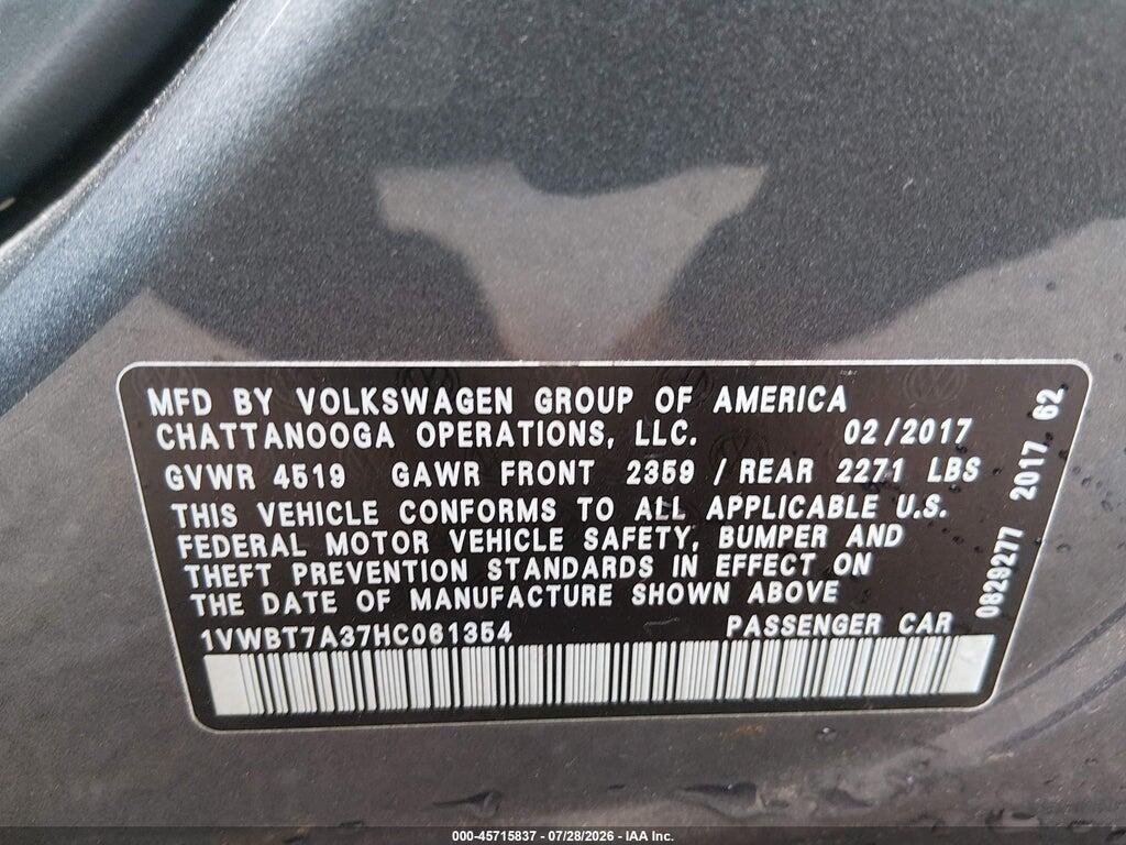 1VWBT7A37HC061354 2017 VOLKSWAGEN PASSAT photo no. 9