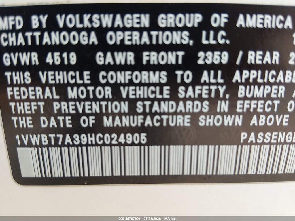 1VWBT7A39HC024905 2017 VOLKSWAGEN PASSAT photo no. 9