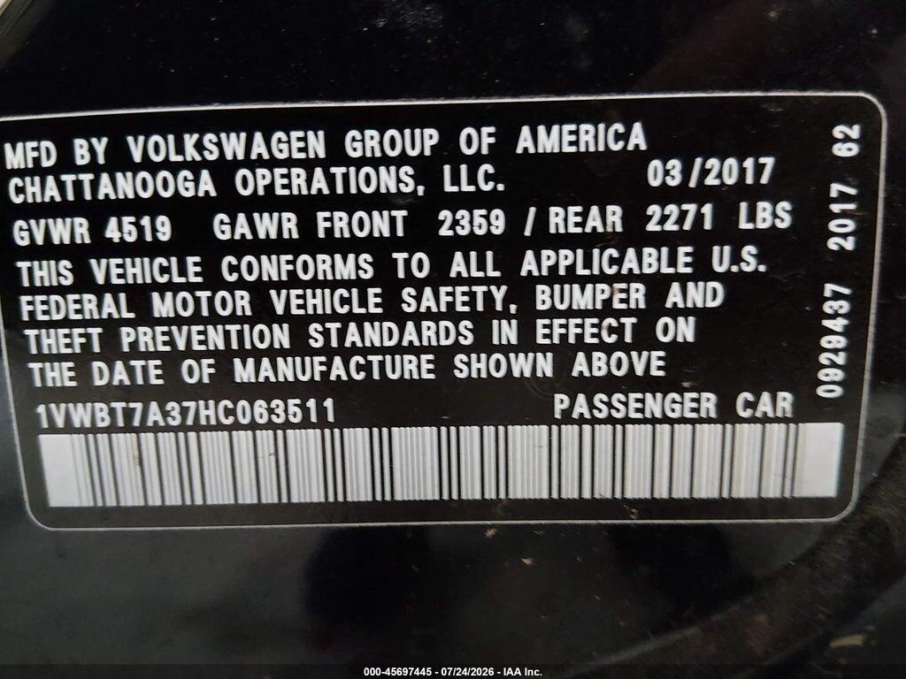 1VWBT7A37HC063511 2017 VOLKSWAGEN PASSAT photo no. 9