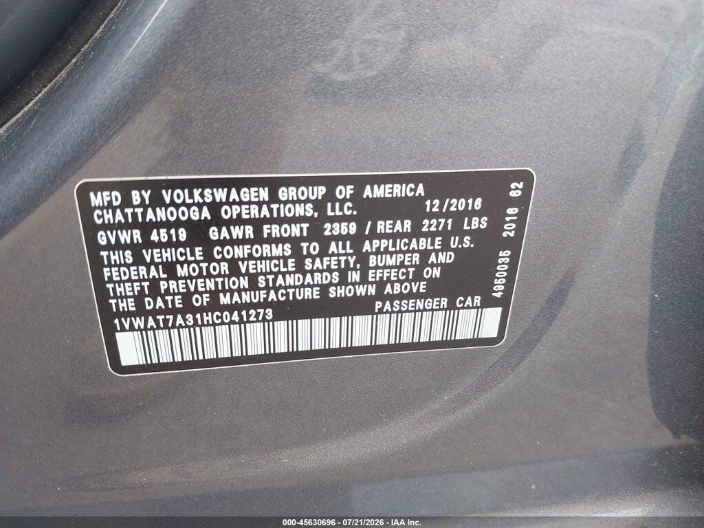 1VWAT7A31HC041273 2017 VOLKSWAGEN PASSAT photo no. 9