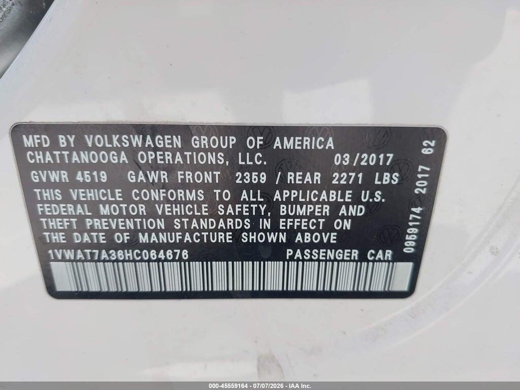 1VWAT7A36HC064676 2017 VOLKSWAGEN PASSAT photo no. 9
